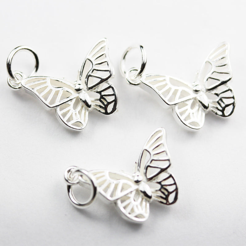 Charm 2pcs 925 Sterling Silver Jewellery Findings Charm Beads ,Butterfly Charm, 16*11mm with 6mm Closed Jump Ring