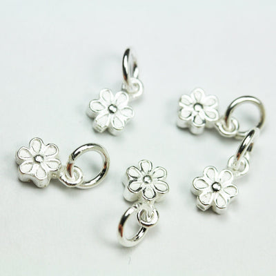 Charm 4pcs 925 Sterling Silver Jewellery findings Charm Beads ,6mm Flower,6mm jump ring