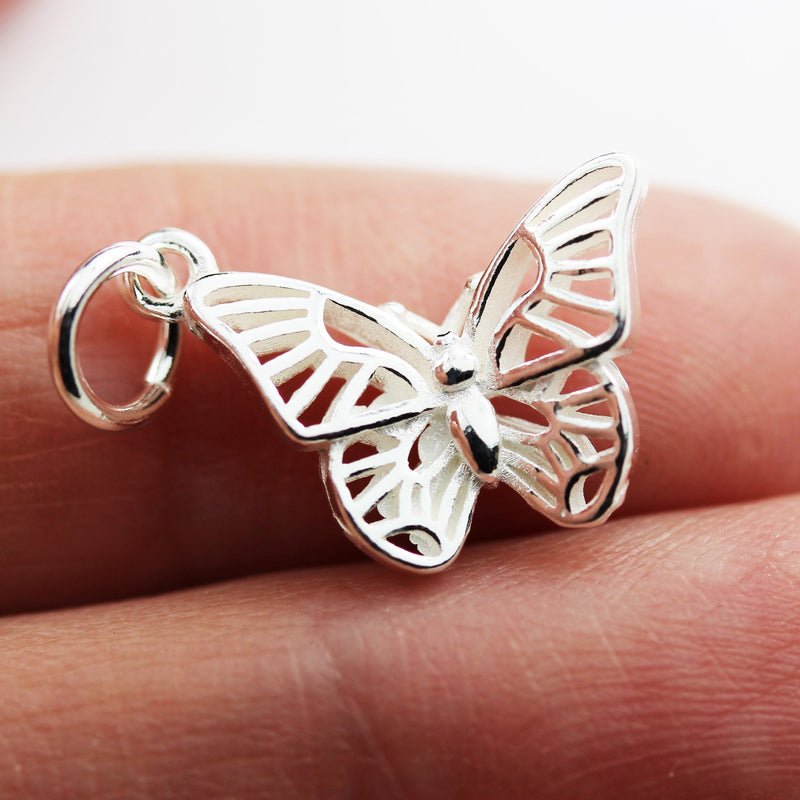 Charm 2pcs 925 Sterling Silver Jewellery Findings Charm Beads ,Butterfly Charm, 16*11mm with 6mm Closed Jump Ring
