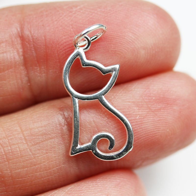 Charms 2pcs 925 Sterling Silver Jewellery findings Charm Beads ,Cat charm, 16*10mm