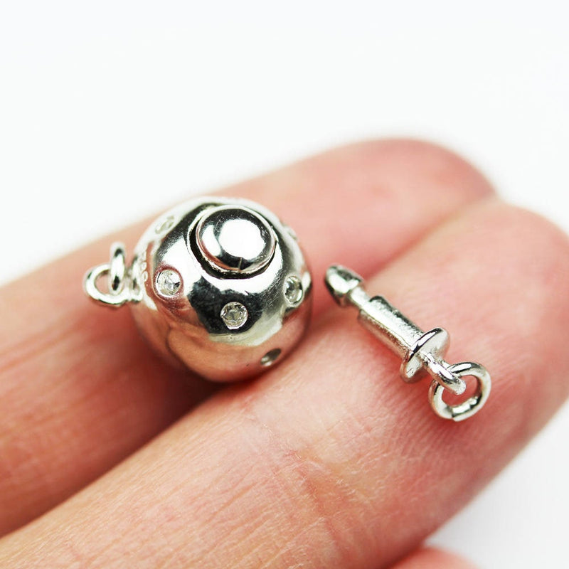 Necklace clasp 1pc 10mm 925 Sterling Silver with Cubic Zirconia Jewellery findings Ball Box Clasps ,15*10mm