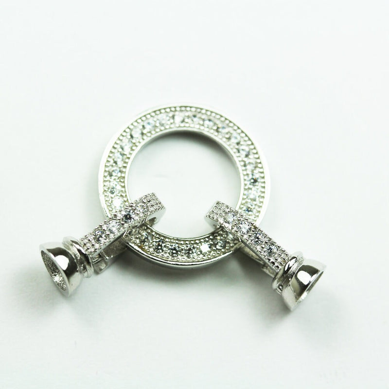 Silver clasp 1PC Jewellery findings Ring Clasp,925 Sterling silver with cubic zirconia ,15.5mm circle
