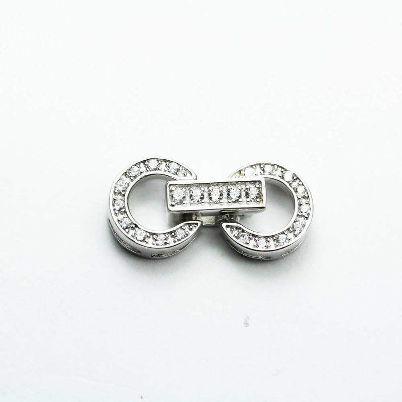 Silver clasps 1pc 1,2,3 Strand 925 Sterling Clasp, 925 Silver Clasp with Cubic Zirconia Jewellery Findings Fold Over Clasp,20*9mm