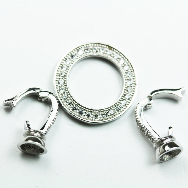 Silver clasp 1PC Jewellery findings Ring Clasp,925 Sterling silver with cubic zirconia ,15.5mm circle