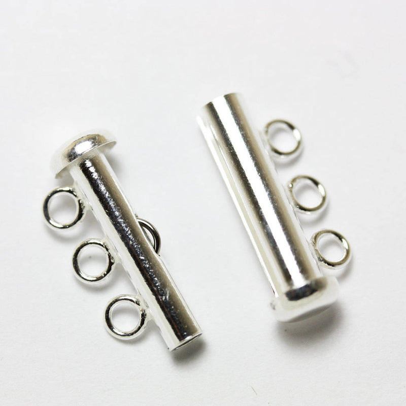 Slide Lock Clasp 1pc 925 Sterling Silver Jewellery findings 3-strand Slide lock Clasp,20*6mm