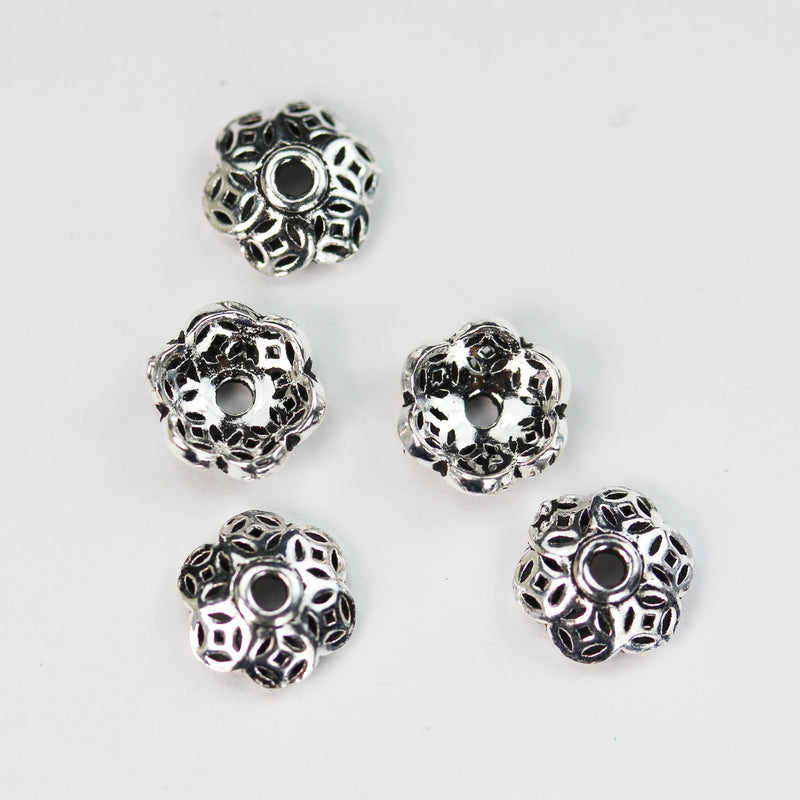 Bead Cap 6pcs 8mm 925 antiqued Sterling silver,Jewelry Findings Bead cap, 1mm Hole