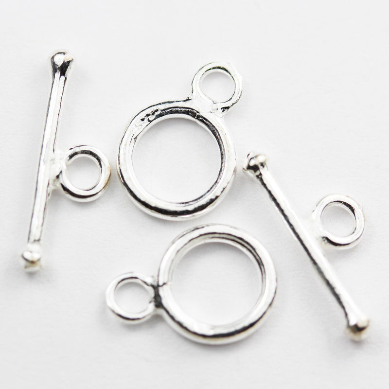 Toggle clasps 2sets 925 Sterling Silver Jewellery findings Toggle Clasp, 9mm Circle w/4mm closed jump ring, Tbar 15mm long, Hole2 mm