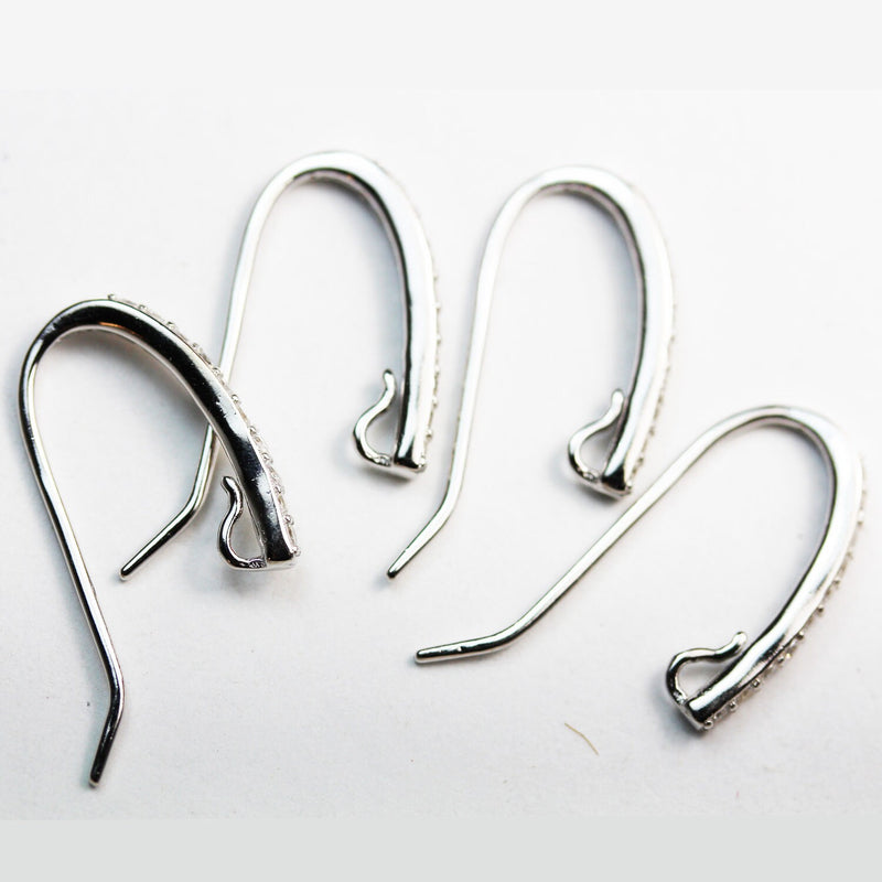 Earring Findings 1Pair 925 Sterling Silver Cubic Zirconia Jewellery Findings Earwire , 20x12mm fishhook Earrings with1.5mm coil