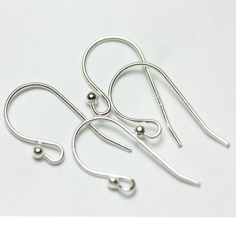 French Earring 8pcs 925 Sterling silver Jewellery Findings Earwire, 22gauge,10mm flat fishhook Earrings  1mm ball,