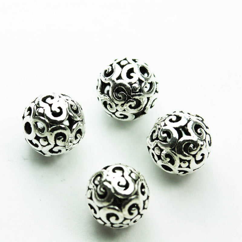 2pcs 8mm Antiqued 925 Sterling Silver Jewellery findings Filigree Ball Beads, 8mm, hole1mm