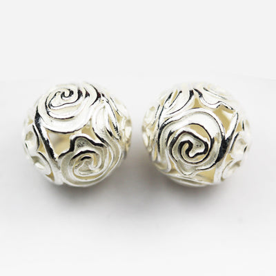 2pieces 10mm 925 Sterling Silver Jewellery findings Flower Ball Beads, hole1mm