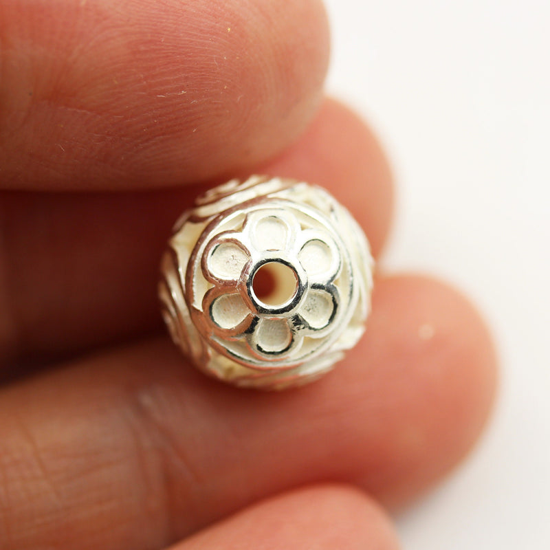 2pieces 10mm 925 Sterling Silver Jewellery findings Flower Ball Beads, hole1mm