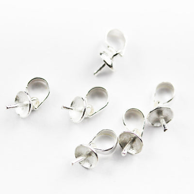 Jewelry Bails 10pcs 5mm caps 925 Sterling Silver Bail, Jewellery Findings, Ice Pick Bails, half drilled beads bail, 5mm bead cap drop