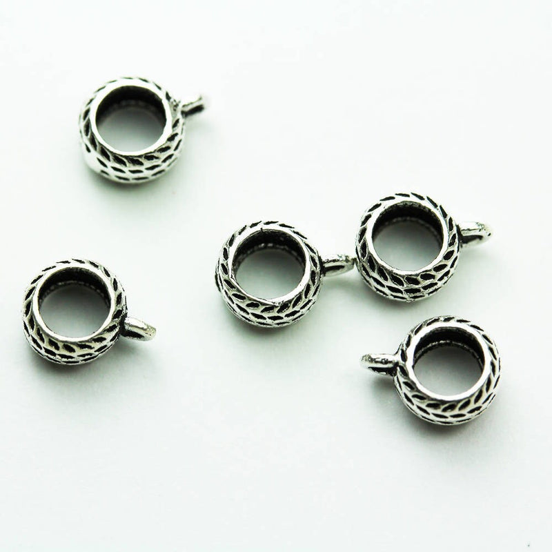 Connector beads 6pcs Antiqued 925 Sterling silver jewellery Findings ,3.5*6.5mm Rondelle with loop,3.5mm hole,1mm loop