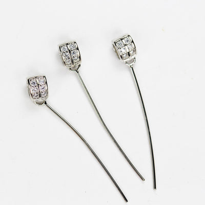 Bails for Pendants 2pcs 925 Sterling Silver with Cubic Zirconia Bail, Jewellery Findings, Ice Pick Bails, with 30mm 21gauge eye pin