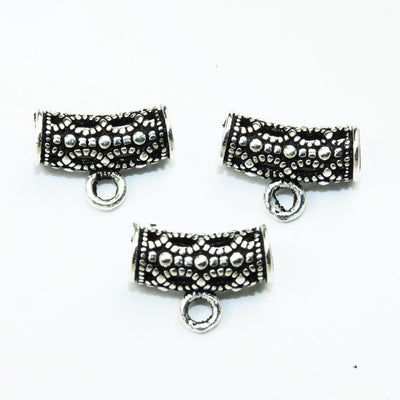 Connector Beads 4pcs Antiqued 925 Sterling silver jewellery Findings ,10*4mm filigree round tube with loop,1.5mm hole,1mm loop