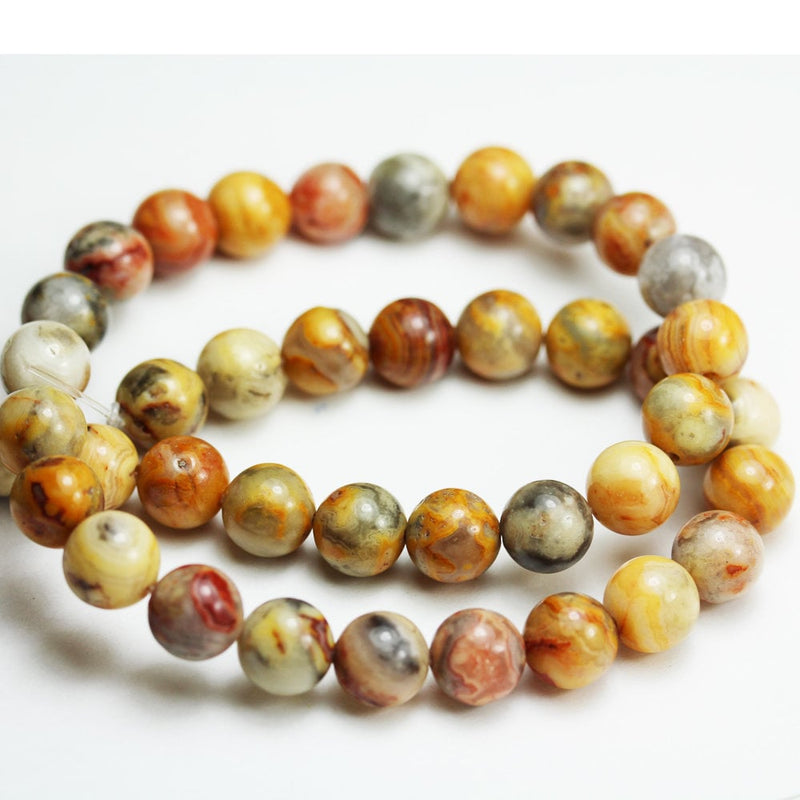 Crazy Lace Agate, 8mm Round Gemstone Strand,15.5 Inch, Red/Yellow/Brown, 1mm hole