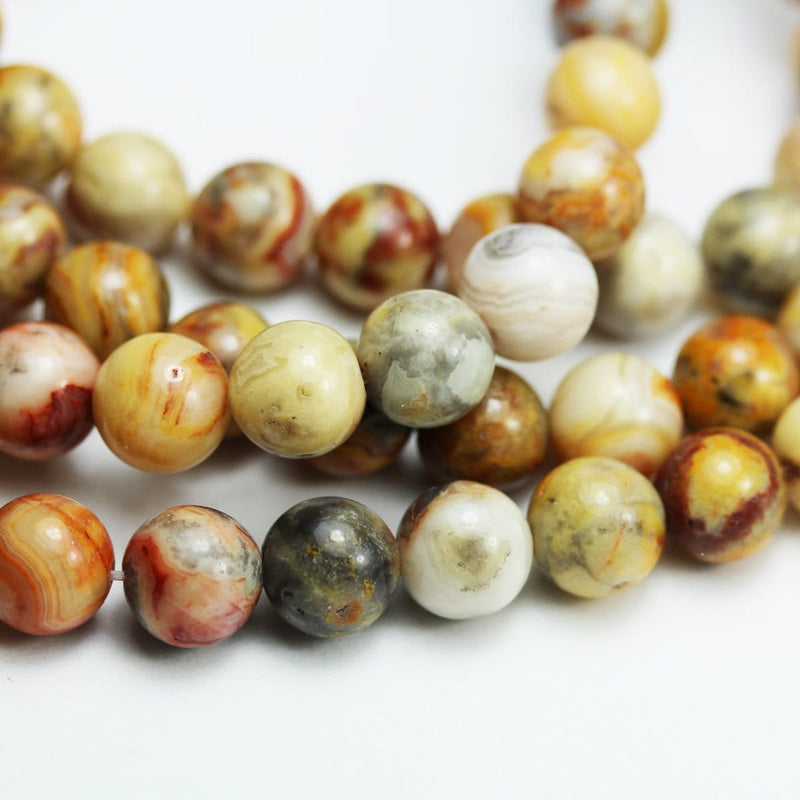 Crazy Lace Agate, 8mm Round Gemstone Strand,15.5 Inch, Red/Yellow/Brown, 1mm hole