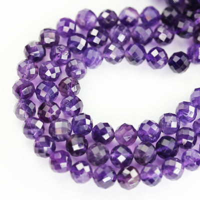 Natural Amethyst Gemstone Purple 6mm Faceted Round Strand, 7.5inch , about 32 beads,hole1mm