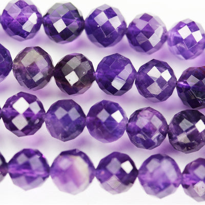 Natural Amethyst Gemstone Purple 6mm Faceted Round Strand, 7.5inch , about 32 beads,hole1mm
