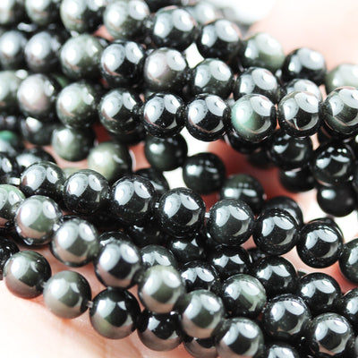 Rainbow obsidian, 6mm Round Natural Gemstone Strand , 15.5inch, 1mm hole, Black color