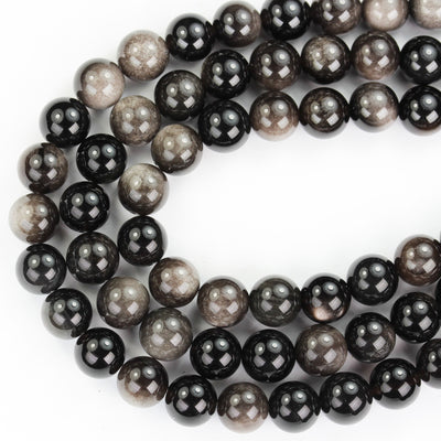 Silver obsidian, 6mm Round Natural  Gemstone Strand, One full strand , hole 1mm
