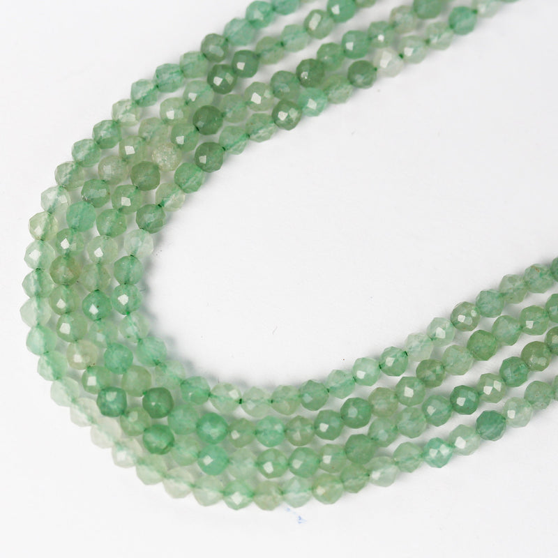Green Aventurine, 3mm Faceted Round Gemstone Strand, 15.5inch , about 90 beads , 0.8mm hole