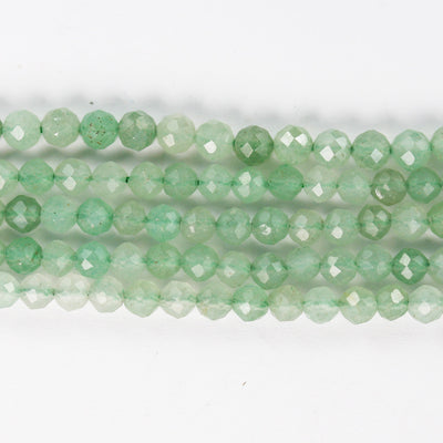 Green Aventurine, 3mm Faceted Round Gemstone Strand, 15.5inch , about 90 beads , 0.8mm hole