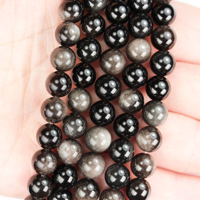 Silver obsidian, 10mm Round Natural  Gemstone Strand, One full strand , hole 1mm
