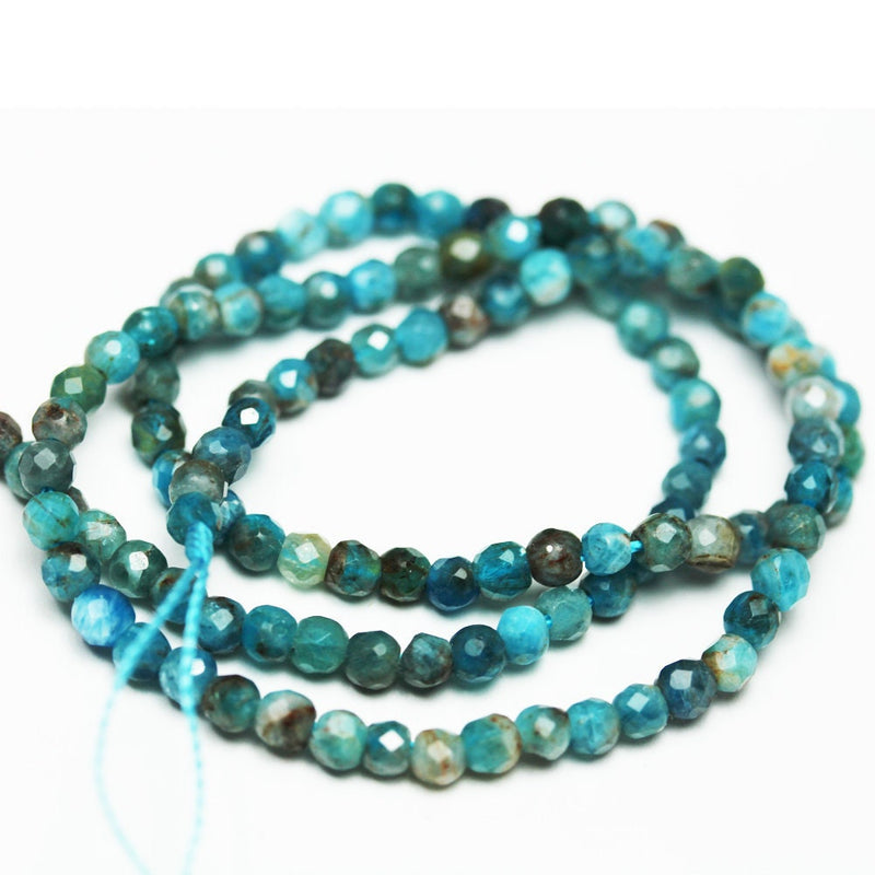 Apatite,3mm Faceted Round Blue Gemstone Beads,16 inch, 0.6mm hole