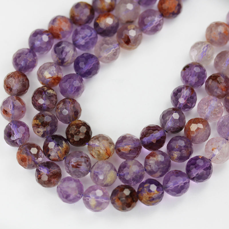 Super seven-8mm Genuine Cacoxenite amethyst, Faceted Round Gemstone Beads, 7.5inch,about 22pcs beads ,1mm hole