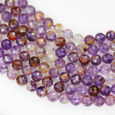 Super seven-8mm Genuine Cacoxenite amethyst, Faceted Round Gemstone Beads, 7.5inch,about 22pcs beads ,1mm hole