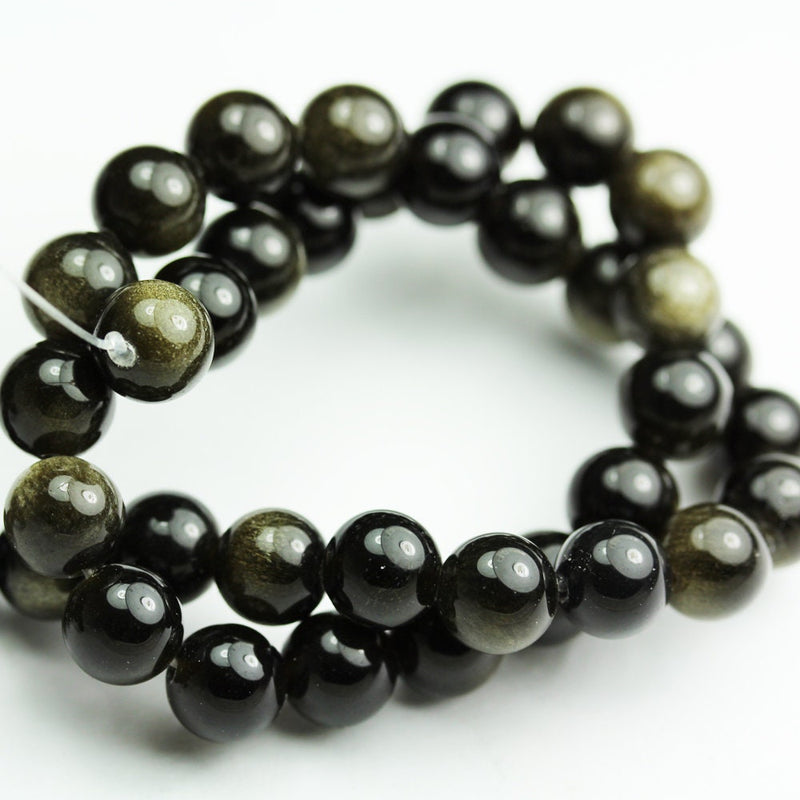 Golden obsidian , 10mm Round Natural Gemstone Strand, One full strand ,Gold and Black color, hole 1mm