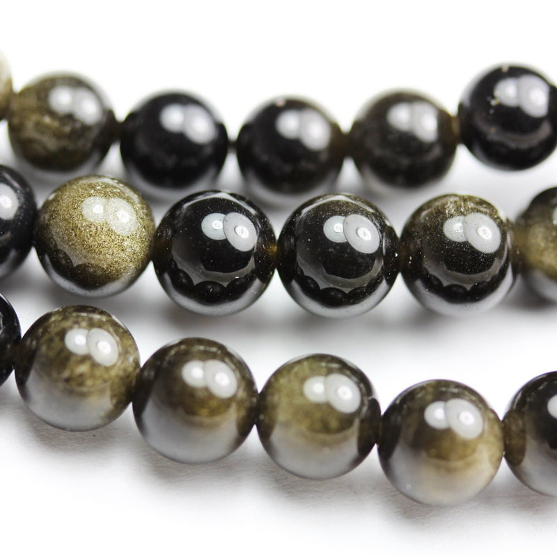 Golden obsidian , 10mm Round Natural Gemstone Strand, One full strand ,Gold and Black color, hole 1mm