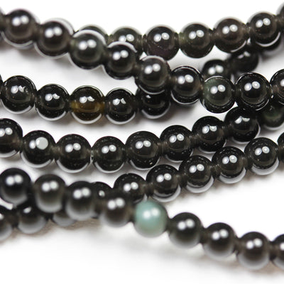 Rainbow obsidian, 4mm Round Natural Gemstone Strand , 15.5inch, 0.6mm hole, Black color