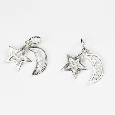 Silver charm 2pcs 925 sterling silver jewelry findings moon and star charm, 12mm moon and 10mm star, 6mm closed jump ring