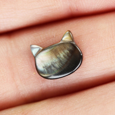 5pcs Natural Black Mother of Pearl Shell Cat Head Beads, 10*8mm side drilled cat shape ,  1mm hole