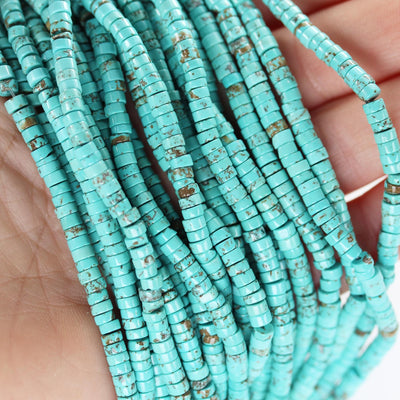Turquoise, 4mm rondelle, 15.5 inch, gemstone strand, blue & brown color, 2mm thick, about 160 pcs