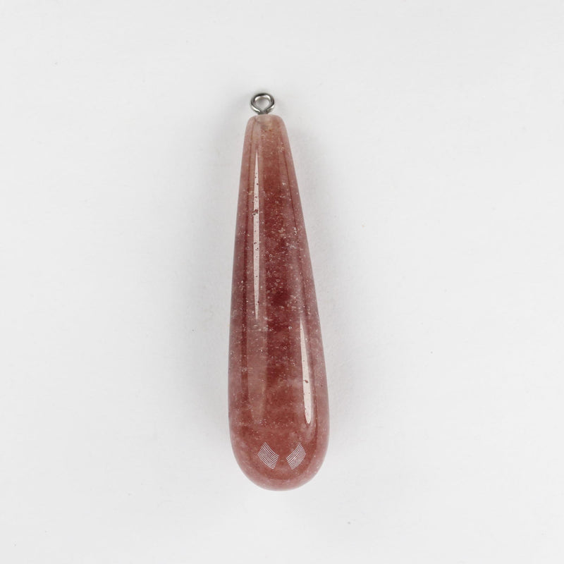 1 pc Strawberry Quartz 15*60mm Gemstone Acupressure Wand Pendant with Silver Plated Loop Bail