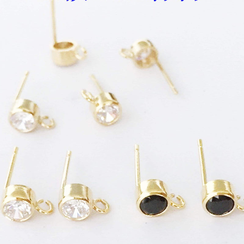 Earring Findings 1 pair 14k Gold Filled Jewellery Making Findings Earstud Earring Post , 4mm Cubic Zirconia, 2mm Open Jump Ring