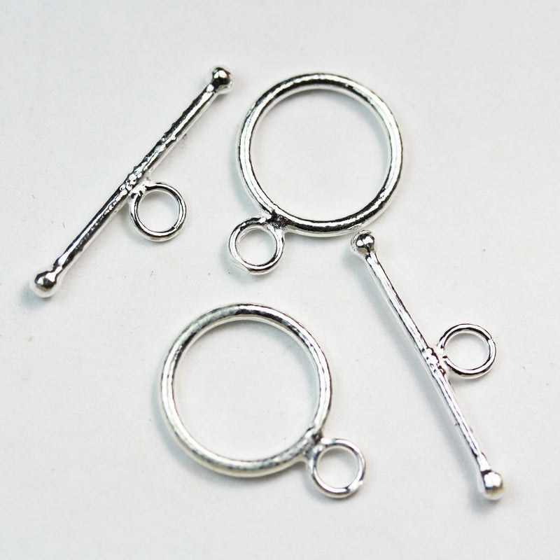 Toggle clasps 2sets 925 Sterling Silver Jewellery findings Toggle Clasp, 13mm Circle w/4mm closed jump ring, Tbar 20mm long, Hole3mm