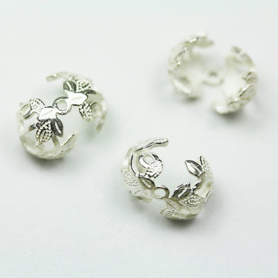 Bead Caps 2pcs 10mm 925 Sterling silver Jewelry Findings Flower Bead cap/Cover,1.5mm hole