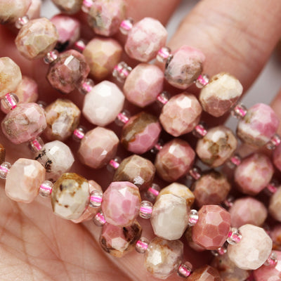 Natural Rhodonite,  6*8mm Faceted Rondelle Gemstone Strand, 8 inch , about 25 beads,hole1mm