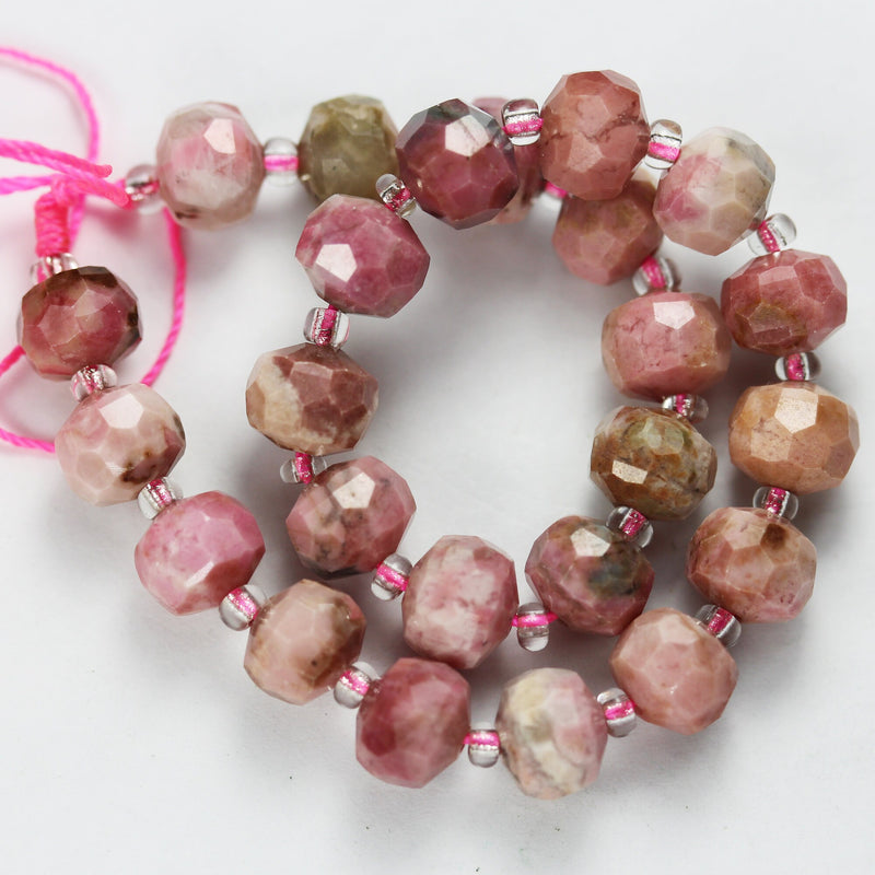 Natural Rhodonite,  6*8mm Faceted Rondelle Gemstone Strand, 8 inch , about 25 beads,hole1mm