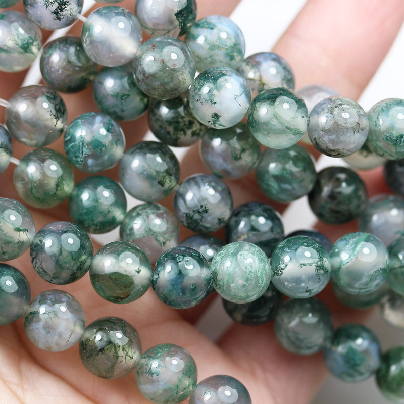 Moss Agate, 6mm Round Agate Gemstone Beads Strand, 15.5inch, hole 1mm, 60 beads