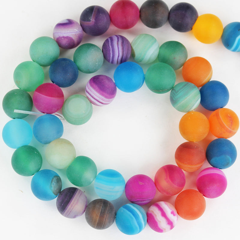 Matte Dyed Agate, 6mm Round Gemstone Strand, Matte Rainbow Color, 15.5inch, 1mm hole