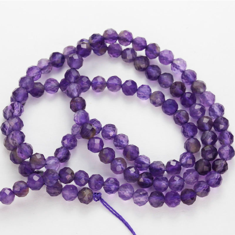 Natural Amethyst,4mm Faceted Round, One full strand Gemstone Beads, Round Shape ,0.6mm hole, 16", about 100beds