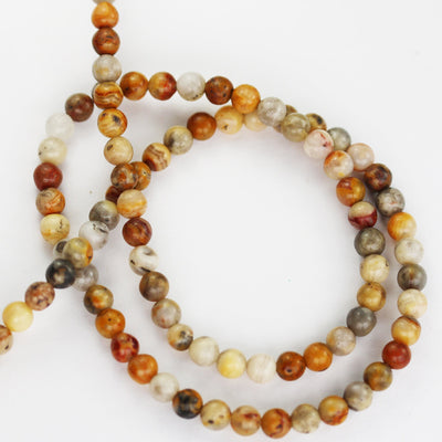 Crazy Lace Agate, 4mm Round Gemstone Strand,15.5 Inch, Red/Yellow/Brown, 0.8mm hole
