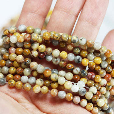 Crazy Lace Agate, 4mm Round Gemstone Strand,15.5 Inch, Red/Yellow/Brown, 0.8mm hole