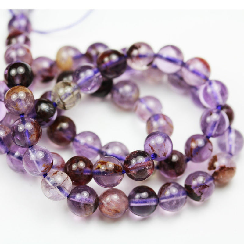 Super seven - Genuine Cacoxenite amethyst  ,6mm Round  Gemstone Beads One full strand,about65pcs beads , 15.5"